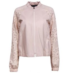 Lafayette 148 - Light Pink Leather Jacket W/ Floral Mesh Sleeves Size XL